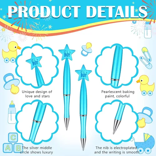 Miniatura 3 de Outus 48 bolígrafos azules para baby shower, bolígrafos a granel It's a Boy Favors Baby Supplies para invitados, regalos de anuncio de nacimiento