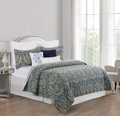 C&F Home Kingstown - Juego de edredón de damasco de cachemira de 2 piezas, versátil para primavera y verano, floral, botánico, geométrico,