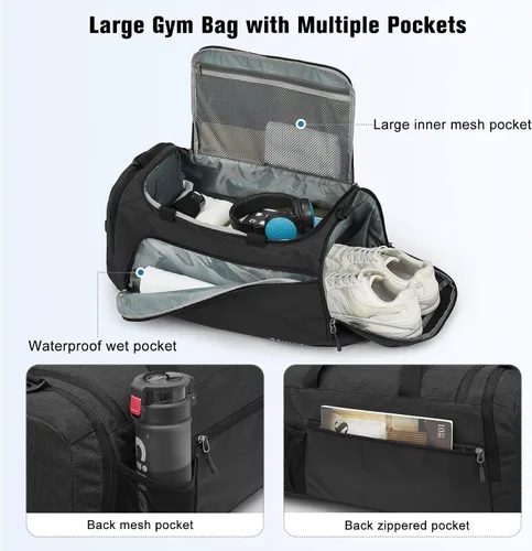 Miniatura 3 de G4Free Mochila de lona de 3 vías de 45L60L, bolsa de gimnasio con bolsillo húmedo y compartimento para zapatos, bolsa de lona para viajes