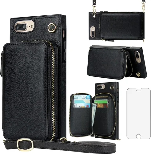 Asuwish Funda de teléfono para iPhone 6plus 6splus 7plus 8plus i 6/6s/7/8 Plus Funda tipo cartera con protector de pantalla y ranura para tarjeta