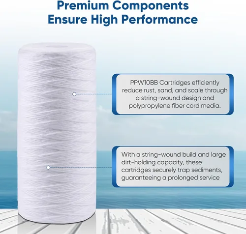 Miniatura 3 de PUREPLUS 1 Micron 10 x 4.5 Whole House String Wound Sediment Filter for Well Water, Replacement Cartridge for 84637, WPX5BB97P, PC10, CW5-BBS