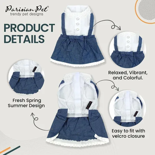 Miniatura 3 de Parisian Pet Chambray - Vestido para perro - Ligero sin mangas para perro, niña, talla XS Chambray en general