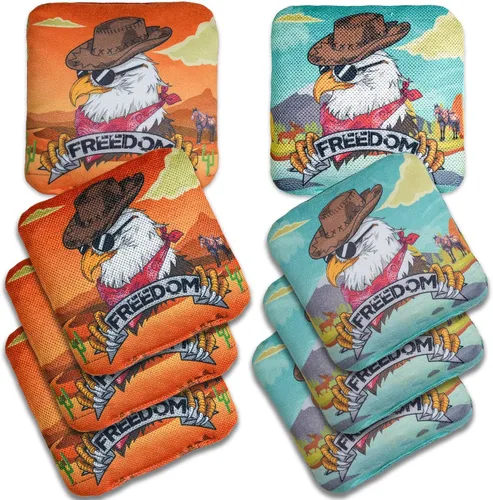 Miniatura 8 de EunHo Cornhole Bags Regulation Dual Sided Set of 8, Professional Cornhole Bean Bags Slick & Sticky Side Bags with Carry Bag Vaca/Águila