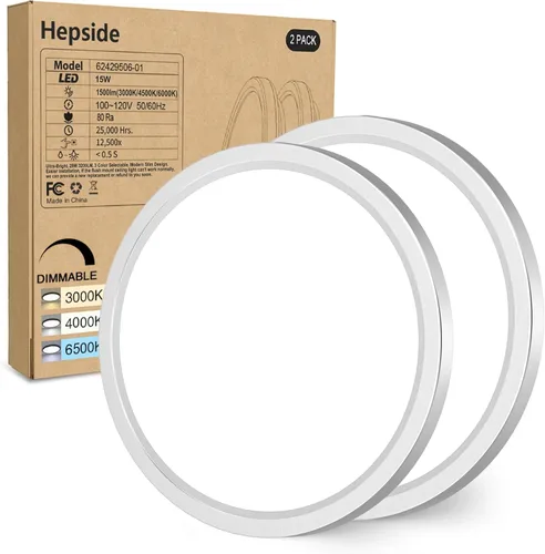 Miniatura 48 de hepside Paquete de 1 lámpara de techo LED de montaje empotrado, color negro, 12 pulgadas, 28 W, regulable 3000K-4500K-6000K, lámpara de techo de 3