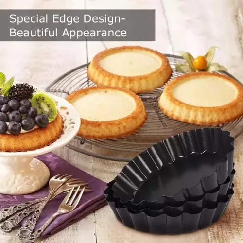 Miniatura 4 de Gutsdoor Paquete de 6 mini moldes para tartas de 4 pulgadas con parte inferior extraíble para quiche, antiadherente, redondo, juego de moldes