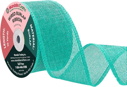 Miniatura 105 de Mandala Crafts Cinta de arpillera verde con alambre para corona, cinta de arpillera con alambre verde rústico de yute natural, 1 pulgada de ancho