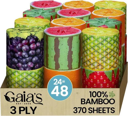 Miniatura 11 de Gaia's Premium y suave papel higiénico de bambú orgánico con aroma a fruta 12 mega rollos, 3 capas, 370 hojas Certificado FSC, libre de PFAS