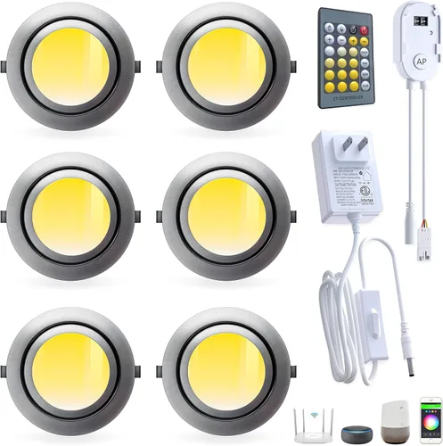 Miniatura 11 de Luces LED de disco con cable debajo del gabinete, iluminación regulable, montaje empotrado, enchufe para estante de exhibición, Curio, accesorios