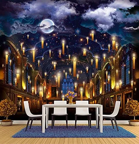 Miniatura 2 de Salón con velas, castillo del mago - Mural extraíble, papel tapiz para despegar y pegar, calcomanía para guardería, personalización gratuita.