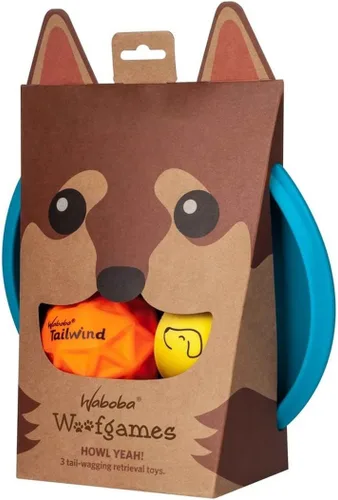 Waboba Woofgames - Juego de juguetes para perros para mascotas, paquete interactivo de juguete para aliviar el aburrimiento con disco volador de
