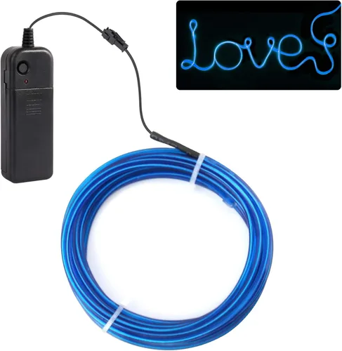 Miniatura 2 de JIGUOOR - Tira de luces de neón brillantes con cable EL y paquete de baterías, de 9.8 pies, 360 ° de iluminación, para bricolaje, festivales, Azul