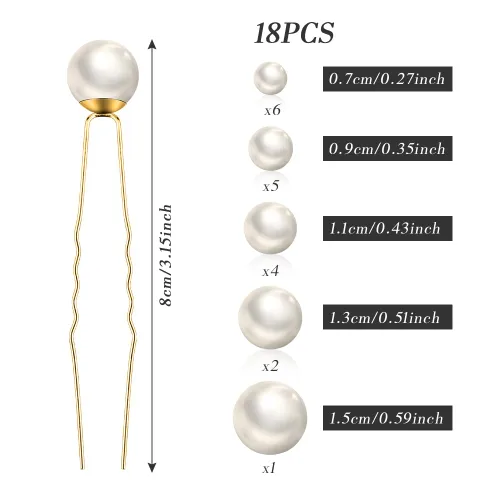Miniatura 2 de 18 horquillas para el pelo de perlas de boda, accesorios para el cabello en forma de U para novias, damas de honor, mujeres, dorado