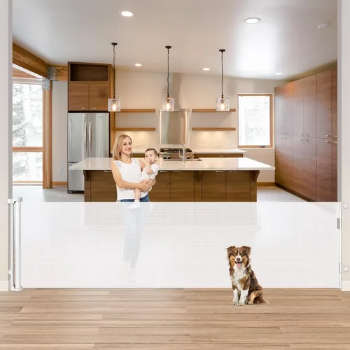 Miniatura 18 de Puerta de Bebé Retráctil Extra Ancha de 85 Pulgadas para Interiores, Puerta de Bebé Extra Larga para Exteriores, Puerta Extra Grande para Perros
