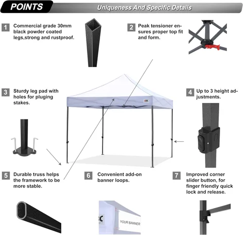 Miniatura 3 de Abccanopy - Carpa de toldo para tienda de campaña comercial instantánea con bolsa de transporte con ruedas, 4 bolsas de arena, Blanco