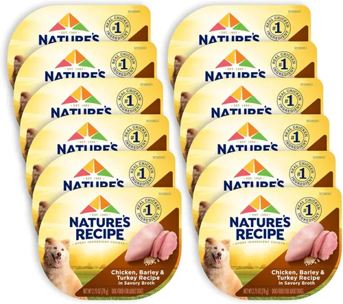 Nature's Recipe Receta de pollo, cebada y pavo en caldo sabroso alimento húmedo para perros, taza de 2.75 onzas, 12 unidades