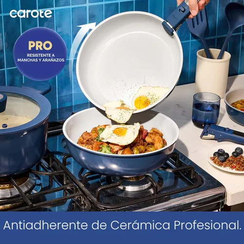 Miniatura 3 de CAROTE Juego de 27 piezas de utensilios de cocina de cerámica antiadherentes, juego de ollas y sartenes antiadherentes, utensilios de cocina no Azul