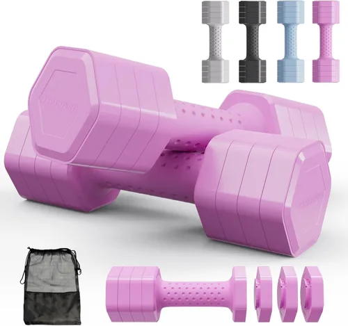 Juego de 2 mancuernas ajustables, juego de mancuernas 4 en 1, pesas de mano para mujeres en casa, juego de mancuernas de 5 libras con mango cómodo