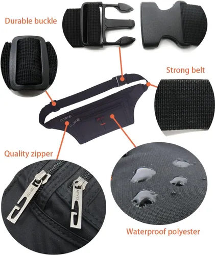 Miniatura 61 de Bolsa de cintura ultrafino con ranuras c/visualización para tarjeta de crédito, para deportes, aire libre, correr, caminar, viajes.