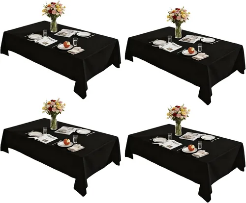 Miniatura 4 de Mantel rectangular de 60 x 84 pulgadas, 4, 5, 6 pies, paquete de 2 manteles reutilizables y lavables, de poliéster, color negro