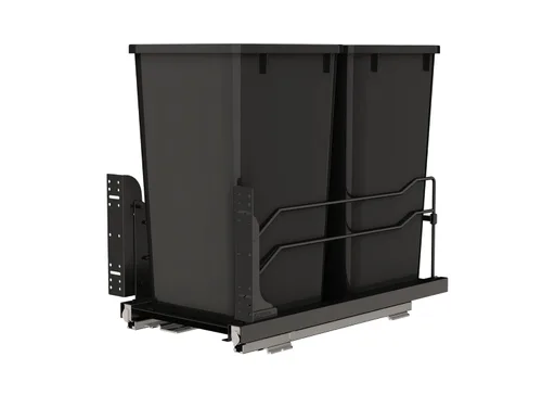 Rev-A-Shelf Bote de basura doble extraíble para debajo de gabinetes de cocina, 27 Qt. 6.75 galones con rieles de cierre suave para gabinetes base de