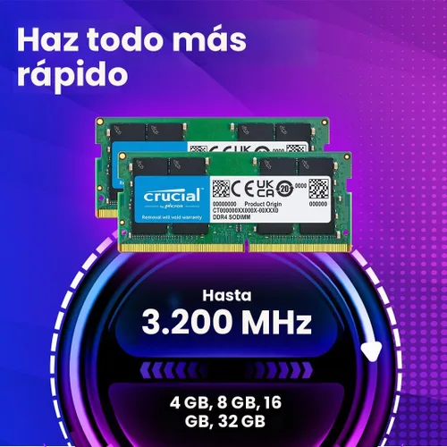 Miniatura 2 de Crucial Memoria RAM DDR4 de 8 GB 3200 MHz (PC4-25600), reducible a 2933/2666 MHz, memoria para portátil, SODIMM 260 pines CL22, compatible con Intel