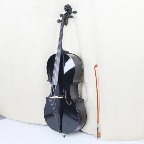 Miniatura 9 de Kit de violonchelo de madera maciza con estuche, arco y puente de colofonia, instrumento musical para principiantes, niños y adultos (4/4, negro)