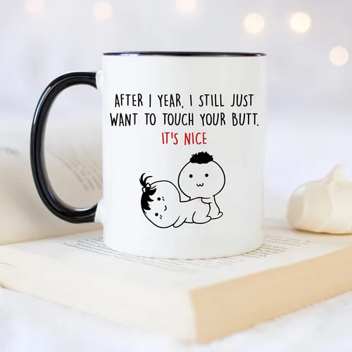 Miniatura 4 de YouNique Designs Taza de café de aniversario de un año, 11 onzas, Taza del primer aniversario para esposa, 1 Año Fechado Taza para ella (Mango negro)