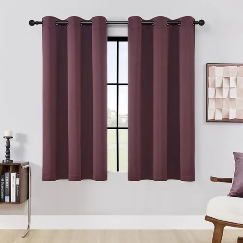 HUTO Cortinas opacas cortas de color rojo morado, paneles de cortinas opacas con ojales de cobre antiguo con aislamiento térmico para sótano, baño,