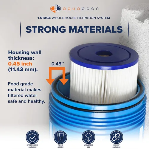 Miniatura 5 de Aquaboon Sistema de filtro de agua para toda la casa para agua de pozo con purificación de 5 micrones 10x4.5 plisado sedimento Cartrige