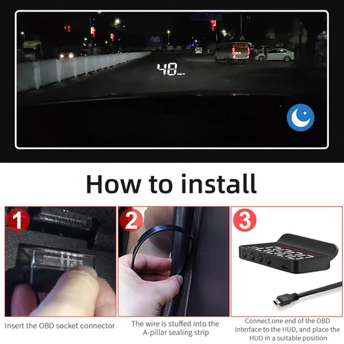 Miniatura 8 de Aramox Pantalla HUD para automóvil OBD2, velocímetro digital con advertencia de sobrevelocidad, pantalla de parabrisas de cabeza para automóviles