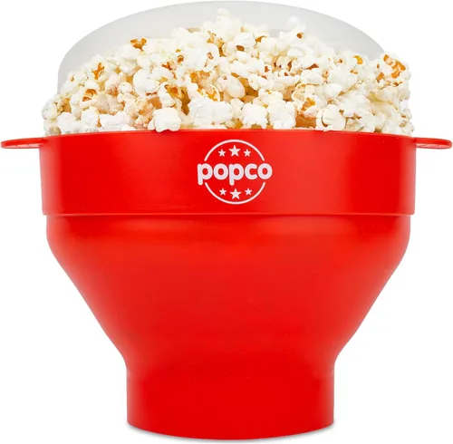 Miniatura 16 de POPCO - Palomitas de maíz de silicona para microondas - Palomitas de maíz plegables - Tazón de palomitas de maíz con asas y tapa - Apto para Verde