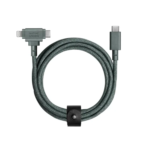 Native Union Cable de correa Duo – Cable de carga universal trenzado ultra fuerte de 5 pies – fabricado con material reciclado – Conector 2 en 1 con