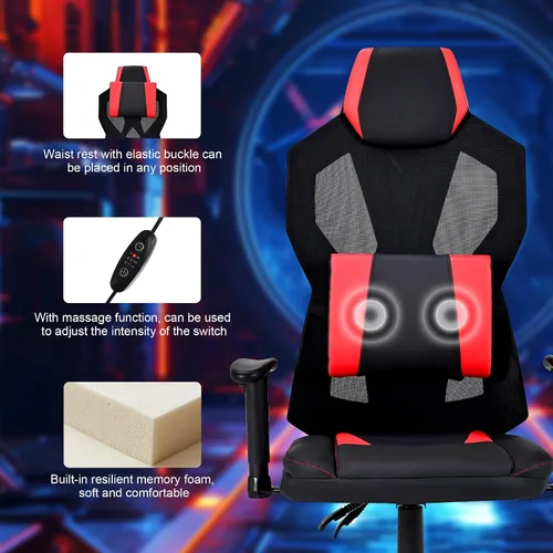 Miniatura 5 de Frassie Silla de juegos con luces LED RGB, silla de videojuegos ergonómica para computadora con soporte lumbar de masaje (rojo)