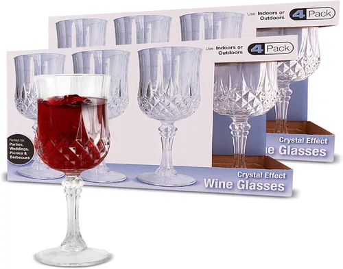 PARTY BARGAINS Copas de vino de plástico duro transparente irrompible con tallo, 8 onzas, 8 unidades, para bodas, fiestas en la piscina, eventos al