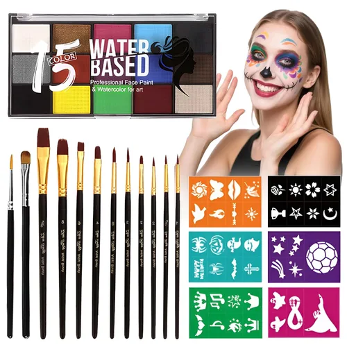 Miniatura 11 de SOVONCARE Kit profesional de pintura facial a base de aceite, juego de maquillaje de Halloween de 20 colores, kit de pintura facial profesional