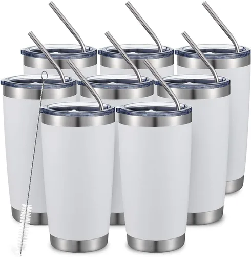 Miniatura 82 de COMOOO Taza de viaje de acero inoxidable de doble pared aislada al vacío de 20 onzas con tapa y pajita, taza de café aislada con recubrimiento