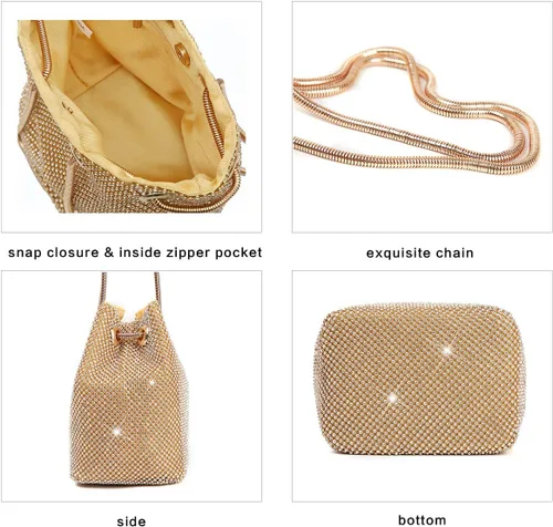 Miniatura 4 de Vgift Bolsa de cubo de lujo con diamantes de imitación, bolso de noche brillante para mujer
