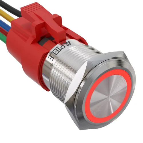 Miniatura 28 de APIELE Interruptor de botón de bloqueo de 0.748 in, 12 V CC, anillo de halo de ojo de ángel LED de 0.74 pulgadas, 1NO1NC SPDT con enchufe de cable