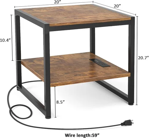Miniatura 3 de Homieasy - Mesa auxiliar con estación de carga, soporte para mini refrigerador de 20 pulgadas con estante abierto de 2 niveles, mesita de noche