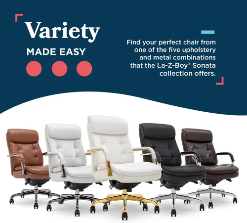 Miniatura 10 de La-Z-Boy Sonata - Silla ejecutiva giratoria ergonómica de cuero regenerado, color blanco y dorado (CCHR10014A)