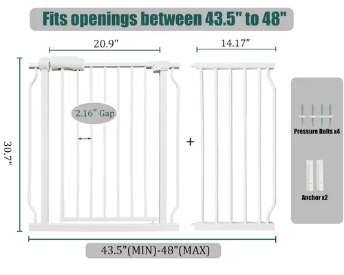 Miniatura 2 de Puerta extra ancha para bebés de 43.5 a 48 pulgadas para escaleras, puertas y pasillos, 30 pulgadas de alto, cierre automático y puerta de seguridad