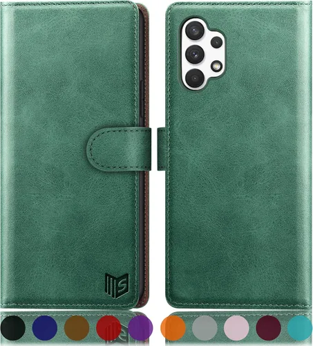 SUANPOT Funda de piel tipo cartera para Samsung Galaxy A32 5G con bloqueo RFID, soporte para tarjetas de crédito, funda de teléfono con tapa para