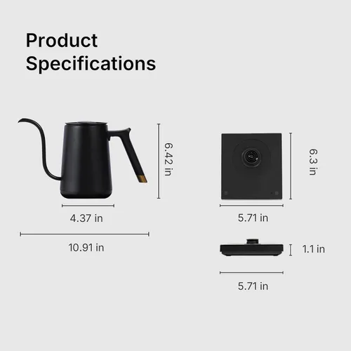 Miniatura 8 de TIMEMORE Fish Smart Hervidor Eléctrico de Café 600ML, Hervidor de Pico Curvo para Café y Té con Control de Temperatura Variable, Edición Hogar Negro