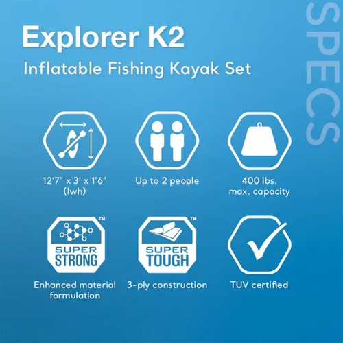 Miniatura 2 de INTEX 68309EP Excursion Pro K2 Juego de kayak inflable: incluye paletas de kayak de lujo de 86 pulgadas y bomba de alto rendimiento - PVC superTough