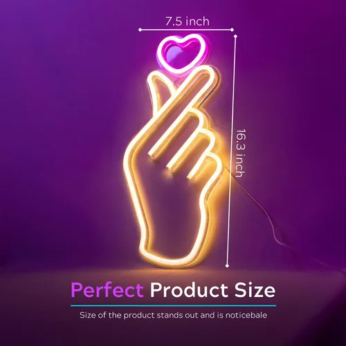 Miniatura 3 de Señales de Neón de Corazón con Dedo - Luz de Neón LED de Corazón del Pulgar de Corea del Sur, Novedad para Fans de K-pop y K-drama - Símbolo de Amor