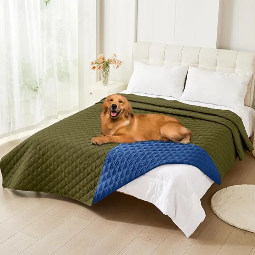 Miniatura 56 de Smiry Funda impermeable para cama de mascota, suave y lavable, para muebles, cama, sofá, reversible, a cuadros (30 x 53 pulgadas, color beige/beige)