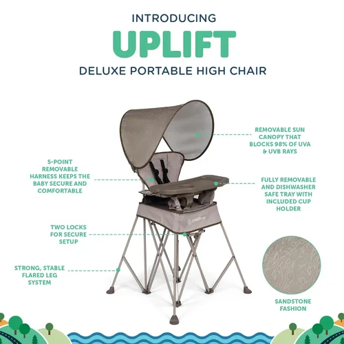 Miniatura 3 de Baby Delight Go with Me Uplift - Silla alta portátil de lujo, silla alta de viaje, toldo para el sol, interior y exterior, color arenisca