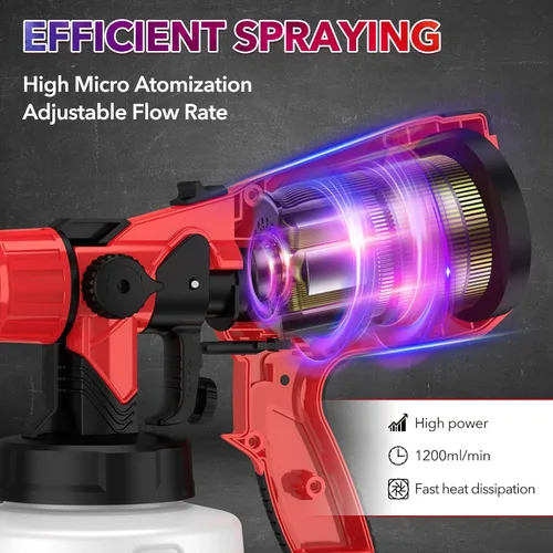 Miniatura 8 de Pulverizador de pintura de 1000 W para pintura de casa, pistola de pintura en aerosol de 32000 RPM con 3 patrones ajustables, pistola