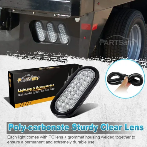 Miniatura 4 de Partsam 2 luces LED ovaladas rojas + 2 blancas de 6 pulgadas para remolque, kit de lente transparente, 24 LED, impermeable, parada, freno, giro