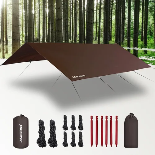 Miniatura 8 de JAICOM Lona Impermeable para Acampar - Toldo para Lluvia de Hamaca de 10X10 pies, Ultraligera y Portátil con Protección UV, Lona para Mochilero